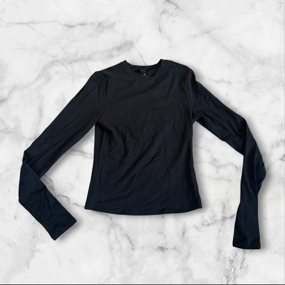 SKIMS Cotton Jersey Long Sleeve T-Shirt Soot Black AP-TSH-0647 NWT Small